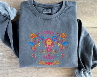 Comfort Colors Sweater, Vintage Floral Design, Folk Art Sweater, Scandinavian Folk, Polish Folk, Cultural Sweater for Women with Flowers