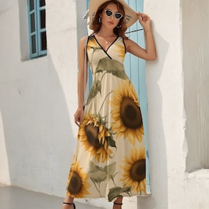Wildflower Dress, Sunflower Maxi Dress for Women, All Over Flower Print Dress, Boho dress, Gift for her, Long Boho Dress, Summer Dress