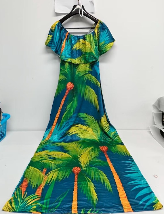 green palm leaf maxi dress Fiji Tropical Palm Leaf Maxi Dress Hot Pink / Medium main image 1