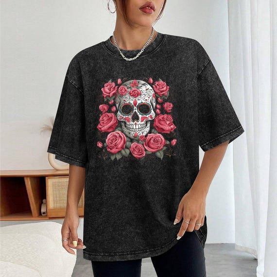 Womens Vintage Sugar Skull Shirt Tee Distressed Dia De Los Muertos Womens Vintage Sugar Skull Shirt Tee Distressed Dia De Los Muertos