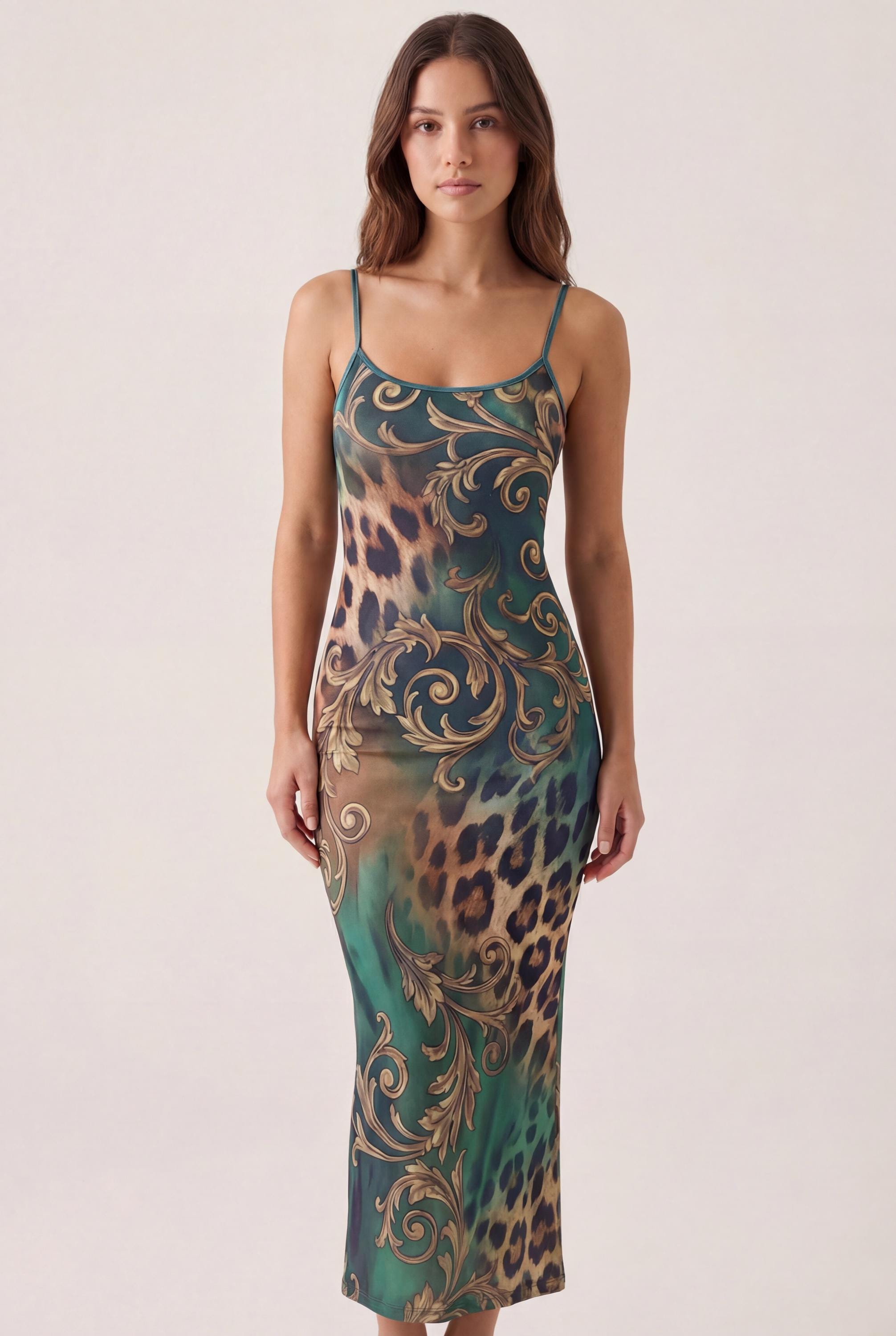 green leopard print slip dress Aliana Silk Leopard Imprint Slip Dress by Maui X Lolita