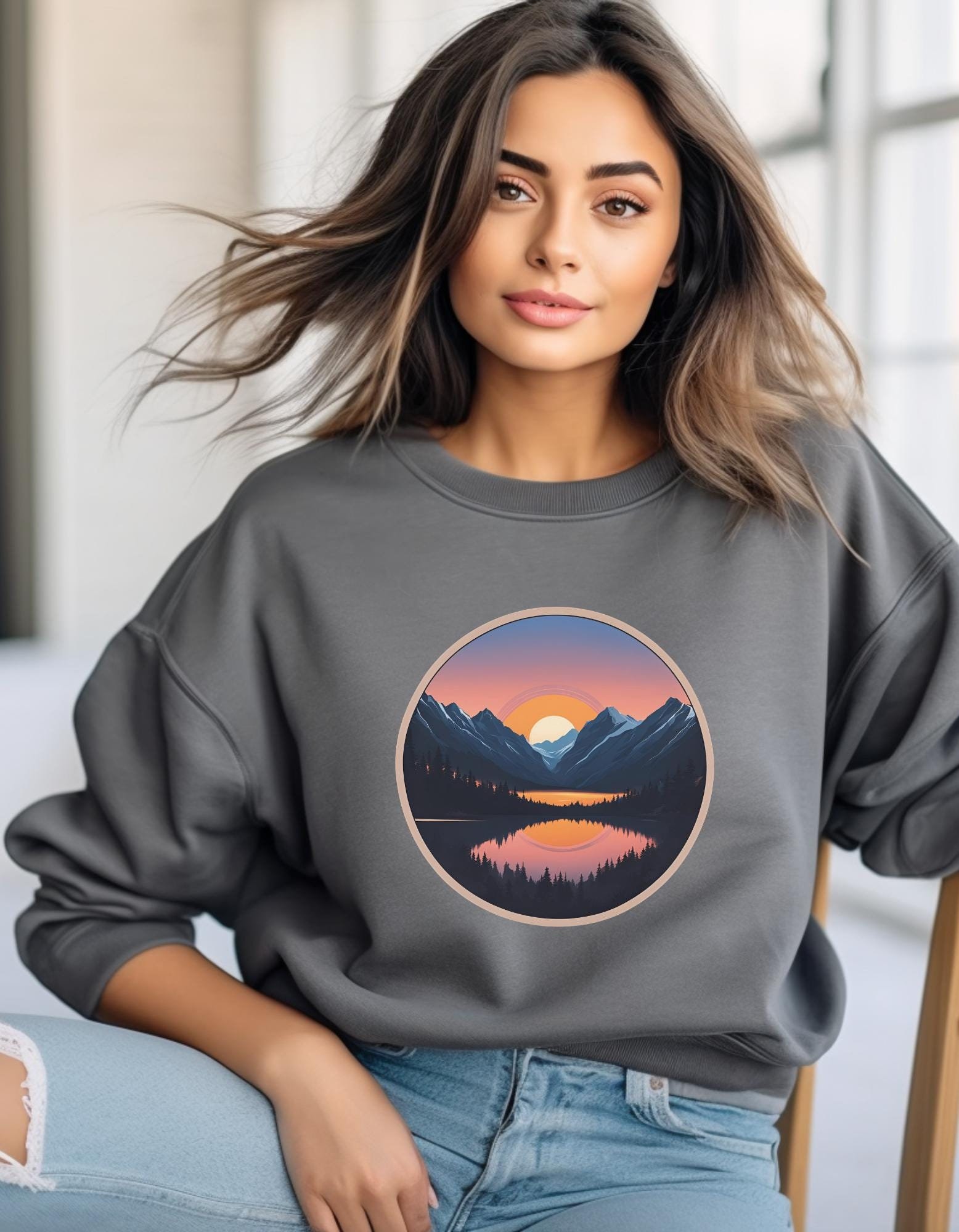 Mountain Sweater, Sunset Lover Unisex Sweatshirt, Crewneck Nature Design, Outdoors Sweater, Hiking Camping Top