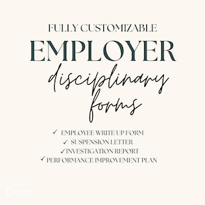 Employer disciplinary Forms , Editable - Write up, Suspension Letter, Investigation Report, Performance improvement, hr forms.