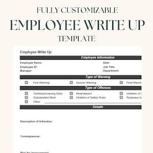 Employee write up form, Editable employee write up, Write up form, hr forms, Employee warning, Disciplinary form.