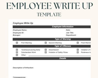 Employee write up form, Editable employee write up, Write up form, hr forms, Employee warning, Disciplinary form.
