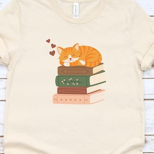 Orange Cat Book T-Shirt: Book Lover Gift Tee