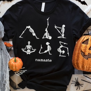 Funny Yoga Skeleton Halloween T-Shirt: Namaste Spooky Season Tee
