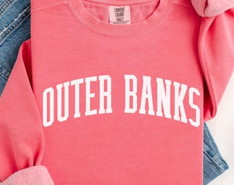 Comfort Colors® Outer Banks Sweatshirt, North Carolina Beach Vacation, Preppy Collegiate Crewneck,