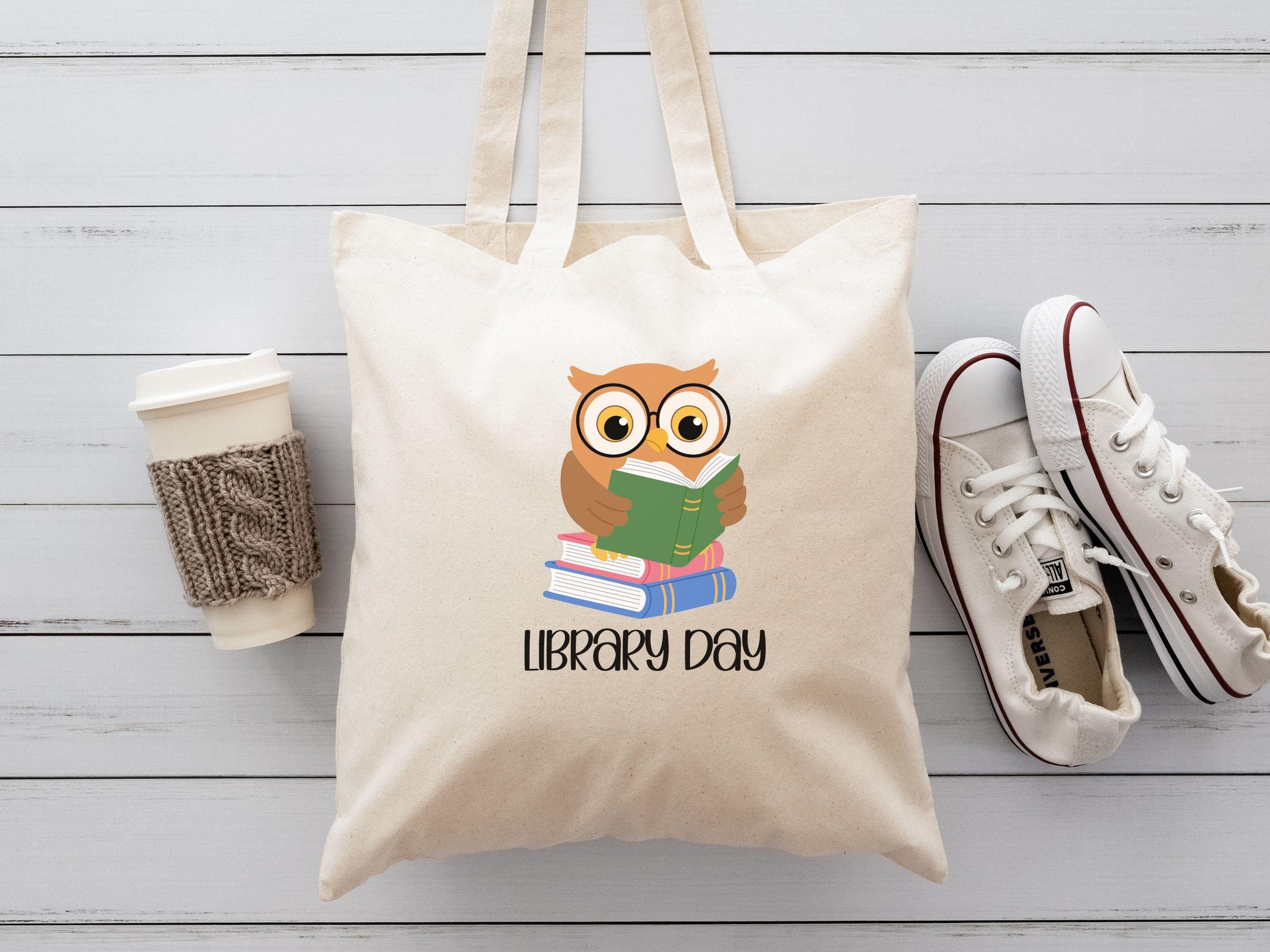 Owl Canvas Book Bag, Kids Library Tote, Teacher Gift