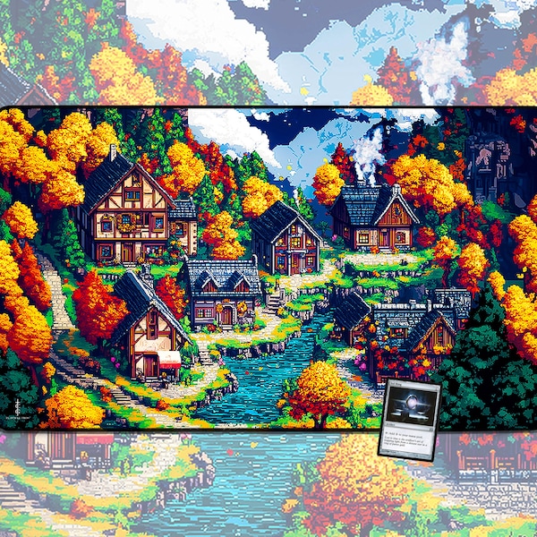 8-bit Village TCG Playmat and Gaming Mousepad, with MTG Zones