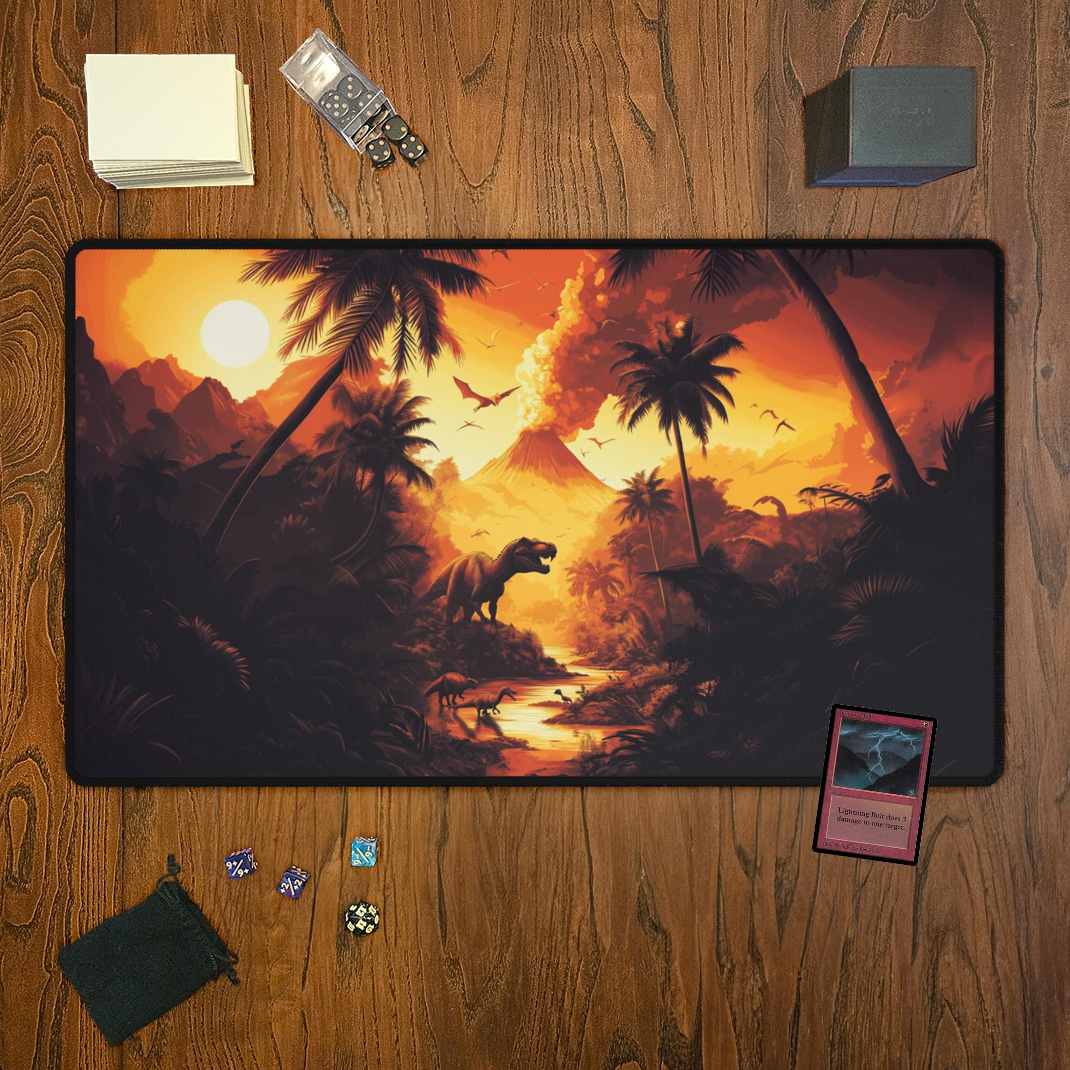 Prehistoric Dino's Playmat, T-Rex, TCG, Custom Art, Tabletop Games, Mouse Compatible, Gamer Gift, 23.6" x 13.8" - Prop Card Not Included