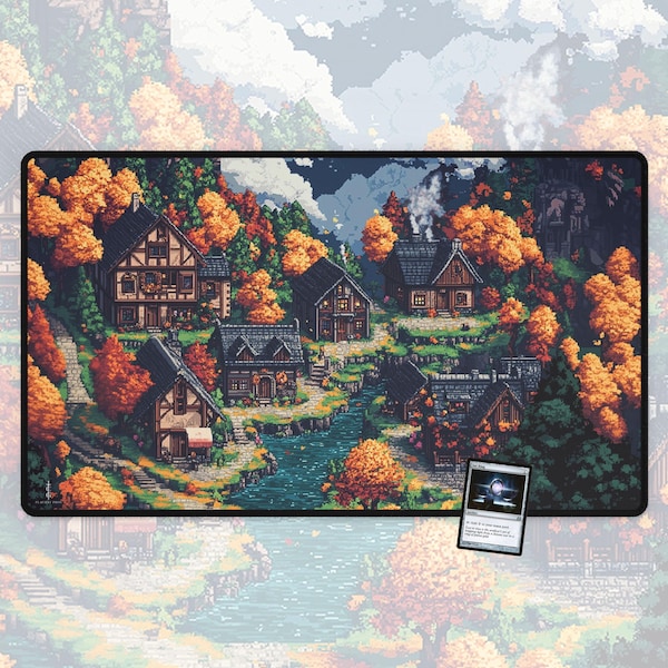 8-bit Village TCG Playmat and Gaming Mousepad, with MTG Zones
