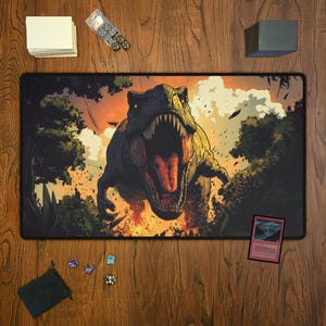 T-Rex Primal Rage, Custom Art, Fan Art, MTG Alter, TCG Playmat, Gift for Gamers, Trading Card Game Accessories - 23.6&quot; x 13.8&quot;