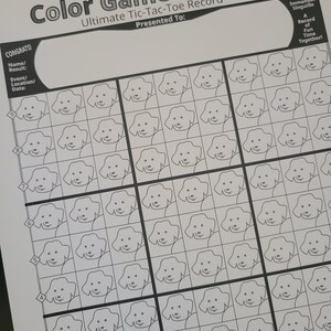 Dog Face design of Printable Color Game Award Ultimate Tic-Tac-Toe Record by ColorGameAward. Print, Color & Play, Instant Record Award!