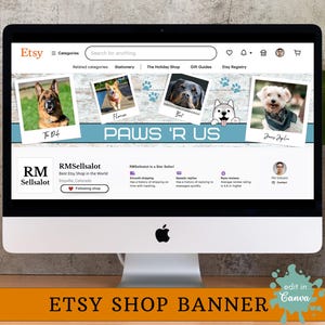 Etsy-banner för djuraffär ~ Rolig och redigerbar butiksrubrik ~ PAWS