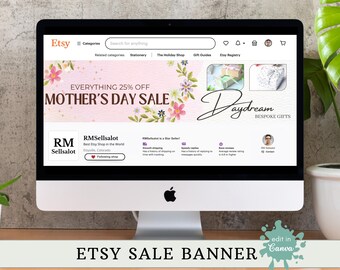 Mother's Day Sale Banner ~ Etsy Shop Branding ~ Customize in Canva ~ Mock-up with Flowers and Pastel Colors for Etsy Sellers ~ MOTHERSDAY