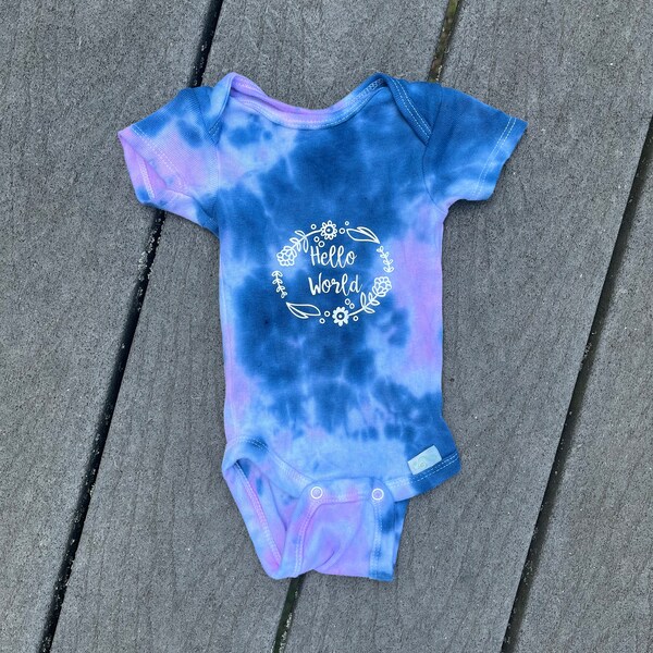 Hello World Tye Dye Newborn Onesie