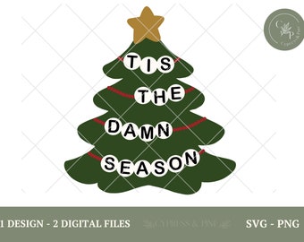 Tis The Damn Season Christmas Tree SVG PNG Files, Friendship Bracelet Christmas SVG, Cricut Silhouette Sublimation Instant Access Files