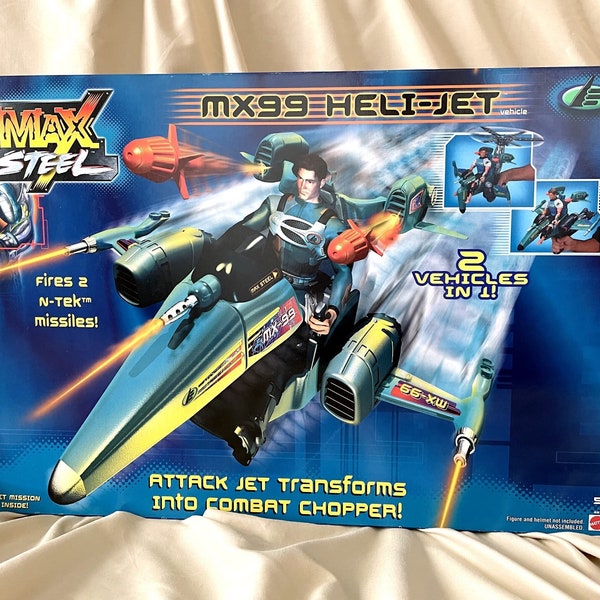 Rare Max Steel MX99 Heli-Jet Chopper Sealed Recalled WTC Twin Towers Mission Card Untested