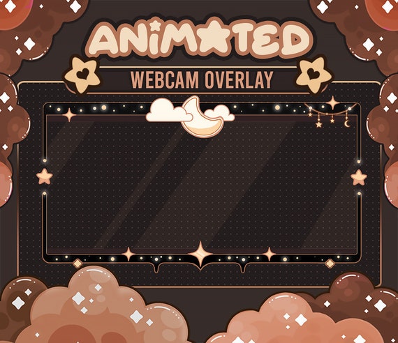 Animated Dark Celestial Webcam Overlay: Kawaii Moon & Stars Stream Graphics (WEBM Digital Download)