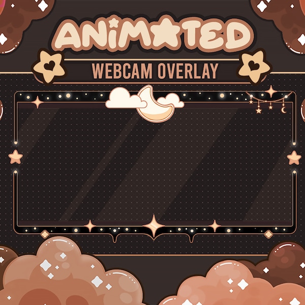 Twitch Animated Dark Celestial Webcam Overlay Frame | Stream Graphics | Kawaii | Streamer | Sparkle | Moon and Stars | Aesthetic