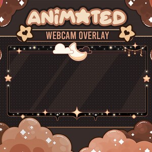 May include: Animated webcam overlay with a brown and gold frame. The frame is decorated with stars, clouds, and a crescent moon. The text "ANIMATED WEBCAM OVERLAY" is at the top of the frame.