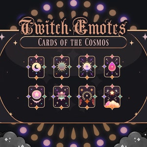 Celestial Tarot Card Twitch Emotes: Dark Cosmos Streaming Badges (PNG Digital Download)
