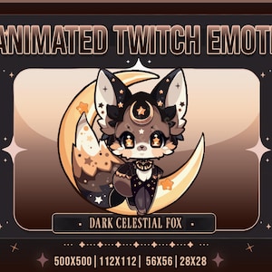 Animated Chibi Fox Emote: Dark Celestial Vtuber Stream Decoration (GIF Download)