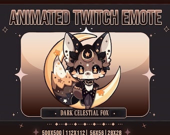 Animated Chibi Fox Emote: Dark Celestial Vtuber Stream Decoration (GIF Download)