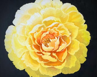 Original oil painting Radiant Yellow Peony Blossom