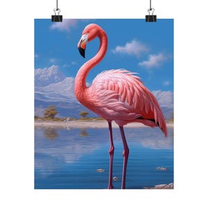 Pink Flamingo Vertical Poster, Matte Wall Art Print, Tropical Bird Home Decor, Unique Pink Flamingo Gift, Flamingo Lover Wall Decoration