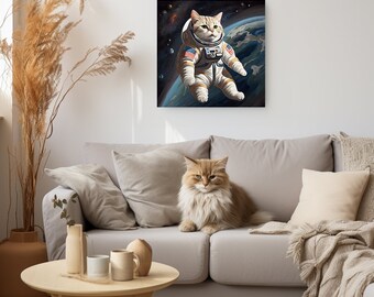 Cat Floating in Space Canvas Wrapped Premium Wall Art Die dritte in unserer Cats in Space Serie