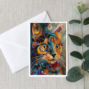 Cartes de correspondance chat colorées - Papeterie disponible en format 4 x 6, carte postale ou avec une ou plusieurs enveloppes