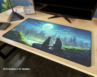 Futuristic City Cats Desk Mat Mouse Pad for Gaming or Work