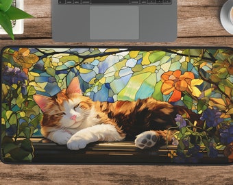 Tapis de souris en verre teinté chat Calico pour le jeu ou le travail, disponible en trois tailles, cadeau parfait pour les amoureux des chats