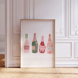 Trendige pinke Flaschen - Digitaldruck, pinke Flaschen, Bar Dekor, Pinnwand Dekor, College Kunst