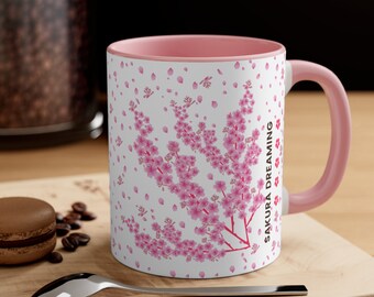 Cherry Blossoms All Over White Mug Pink Accent Japanese Floral Cherry Blossom Art Sakura Dreaming honors Japanese spring cherry festival