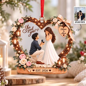 Personalized Engaged Christmas Ornament, Custom Photo Engagement Ornament, She Said Yes Ornament, Couple Proposal Ornament, Married Gift