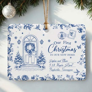 Personalized First Christmas In Our New Home Ornament, Custom Home Address Ornament,First Home Toile Housewarming Gift, New Home Keepsake