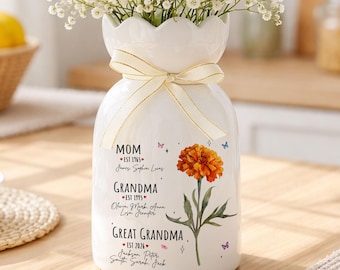 Custom Great Grandma Flower Vase, Great Grandma Gift, Mother's Day Gift for Great Grandmother, Gift from Grandkids, Grammy Gift, Nana Gift