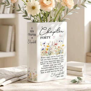 Chapter Forty Birthday Book Flower Vase,40th Birthday Gifts For Women,Personalized Years Birthday Ceramic Vase,A New Chapter Book FlowerVase