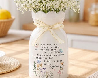 Gracias por estar en mi mejor amiga. Regalo de recuerdo. Jarrón de cerámica floral personalizado para la amistad. Regalos de amistad para hermanas/mejores amigas.