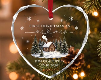 Our First Christmas Married Ornament, Personalized Mr and Mrs Ornament, Newlywed Christmas Gift, Custom Wedding Keepsake Decor, Couple Gift