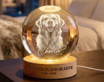 Personalized Pet Memorial Night Light, Pet Portrait Crystal Ball Night Light, Photo Crystal Light, Pet Memorial Gift for Dog, Pet Loss, Cat