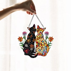 Adorno de gato acrílico para ventana, decoración artística para ventana, decoración para amantes de los gatos, decoración para comederos de mamás gatas, regalos para gatos, regalo de San Valentín