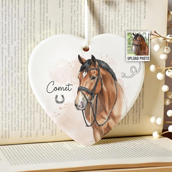 Personalized Watercolor Photo Horse Ornament, Custom Horse Portrait Ornament, Horse Lover Gift, Equestrians Keepsake, Xmas Farm Horse Gift