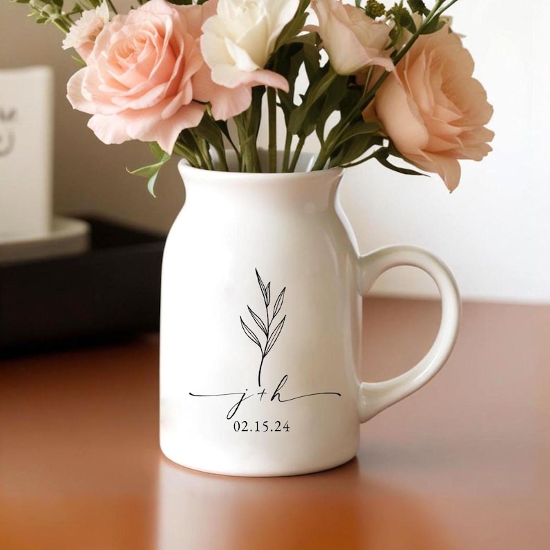 Personalized Engagement Ceramic Flower Vase, Custom Newly Engaged Flower Vase, Engagement Gifts, Wedding Gift for Couple,Bridal Shower Gifts