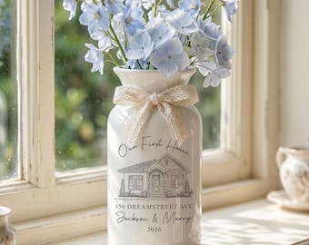 Custom House Portrait from Photo, First Home Gift Flower Vase, Housewarming Gift For Couple, Home Owner Gift, New Home Keepsake Decor