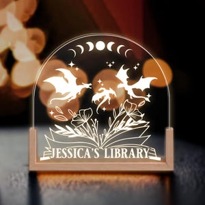 Personalized Library Sign LED Night Light, Custom Fantasy Bookshelf Decor, Book Lover Gift, Reader Gift, Bookish Gift,