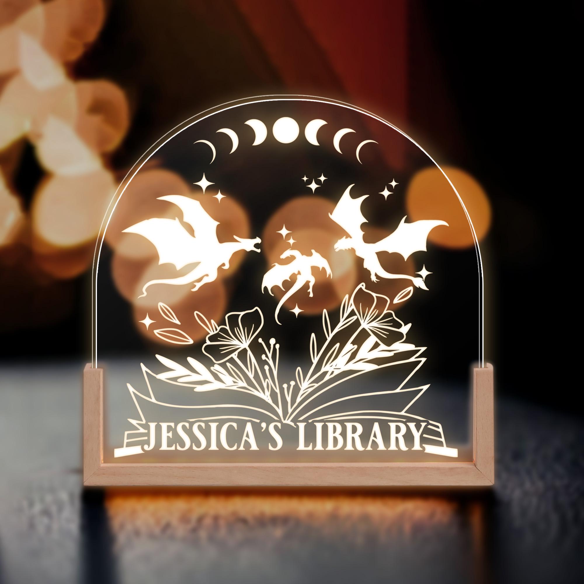 Personalized Library Sign LED Night Light, Custom Fantasy Bookshelf ...